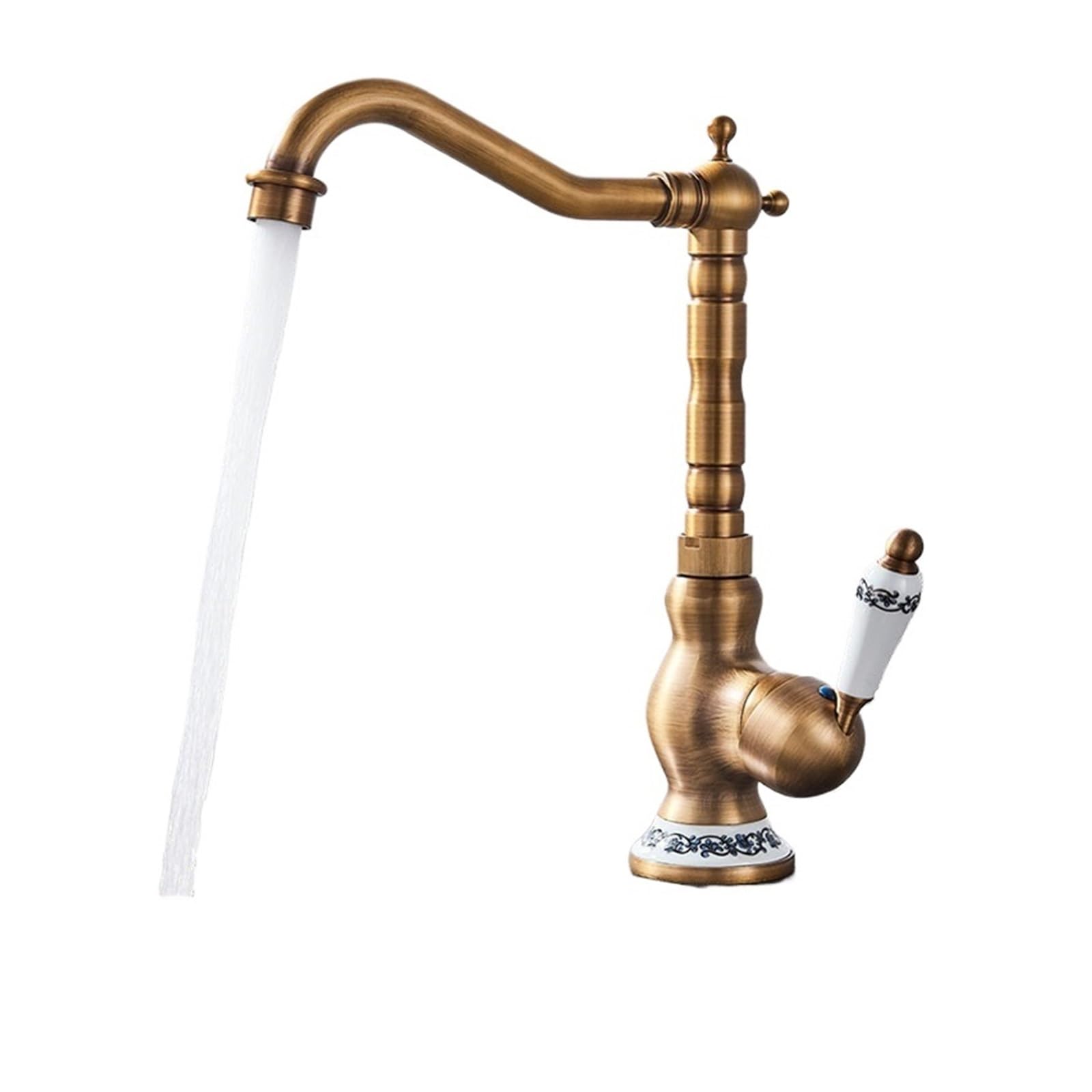 Grifo de cocina alto latón antiguo mezclador monomando sobre encimera de baño y fregadero