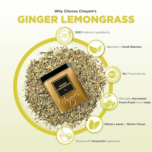 Image of CHAYAM Ginger Lemongrass Infusion | 50g Loose Herbal Brew with Lemongrass, Ginger, Lemon Peel, Licorice & Spearmint | Digestion & Immunity Support | Caffeine-Free | 100% Natural | Premium Gift Tin