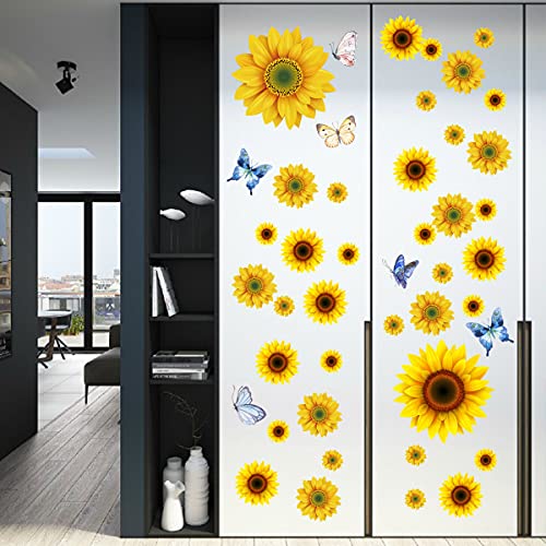 Vinilos decorativos de girasol y mariposa 3D, 44 piezas miniatura 6