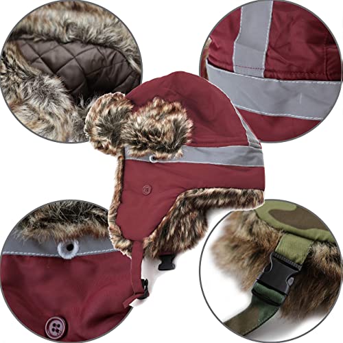 Image of Faux Fur Safety Reflective Aviator Trapper Hat Snow Ski Trooper Winter Cap