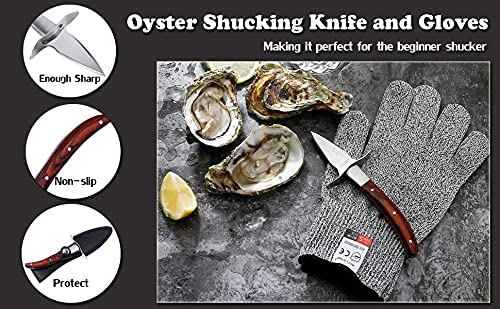 Kaqisen Austernmesser Oyster Knife Set Austernöffner Schnittfeste und Handschuhe für Muscheln Oder Hartkäse Geeignet Holzgriff Edelstahl (Rot, Grande/L) Küche, Haushalt & Wohnen