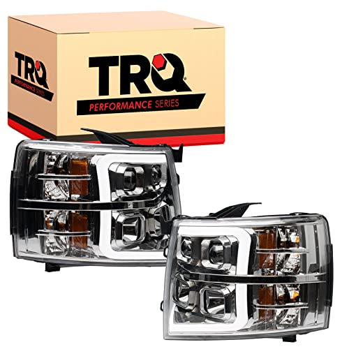 TRQ Performance Projector Headlight Set Chrome LED Bar for Chevrolet 07-14 Silverado 1500