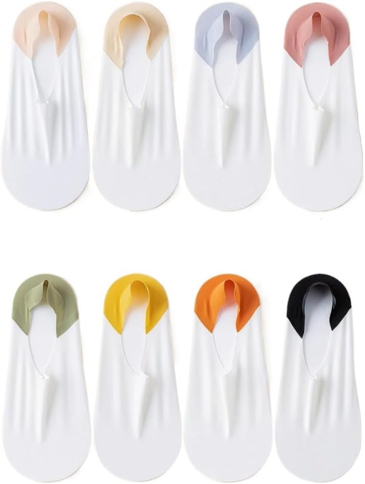 8Pairs Patchwork Invisible Short Anti Slip Sweat Absorption Ice Silk Boat Socks Hosiery Summer Thin Ladies Girl