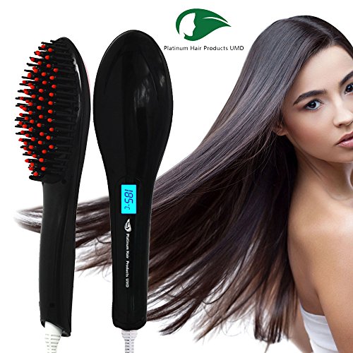 Hair Straightener Platinum Hair Professional Detangling Hair Brush Hair Styling Comb Digital Anti Static Anti-Scald Ceramic Heating Iron Hair Massage Straightening 450℉/230℃, Adjustable Temperature, Auto Lock, 30-min Timer, Anti-Scald