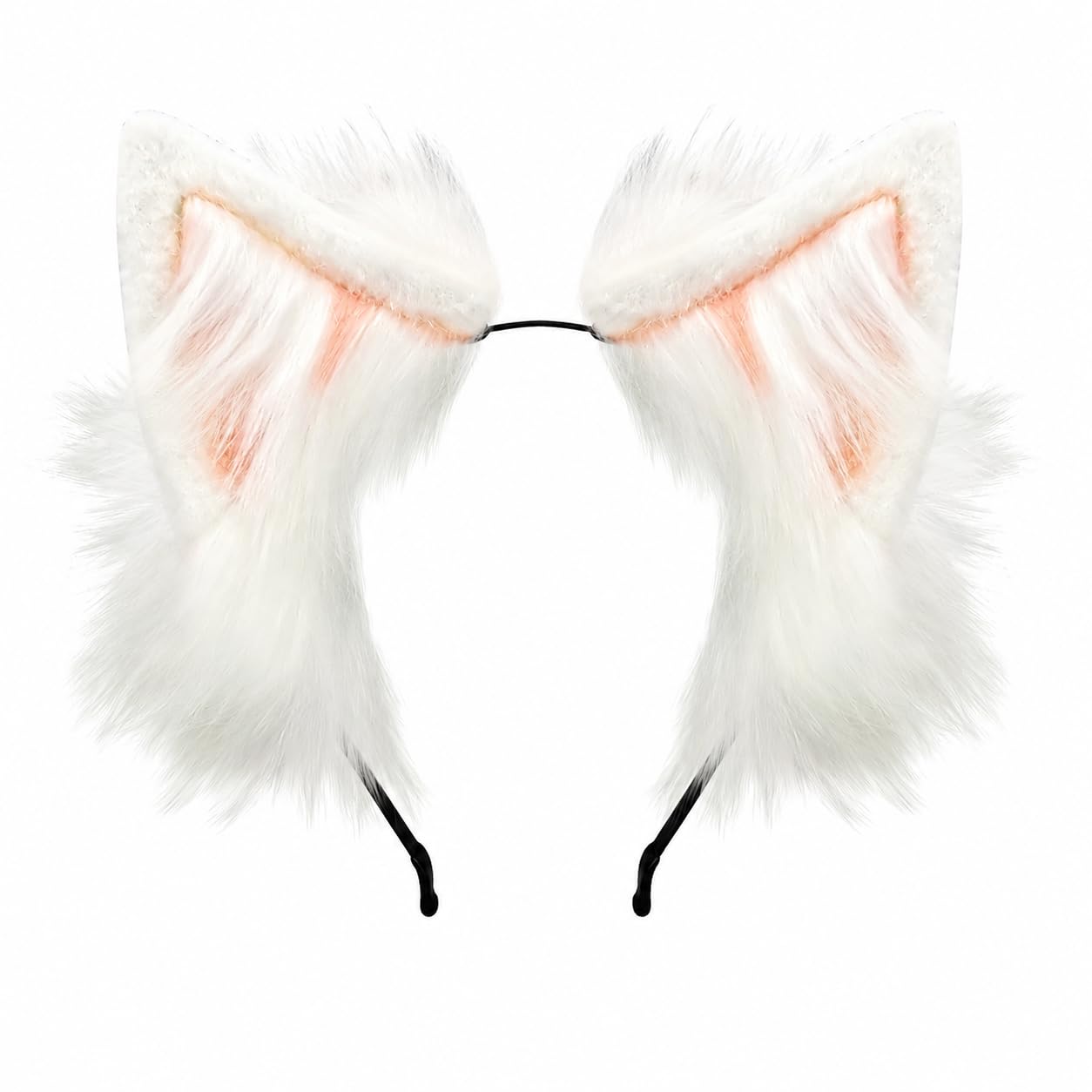 Animal Ears Headband for Women, Cat Wolf Fox Dog Ears, Faux Fur Cosplay Headband, Adjustable Bendable Cute Costume Accessory for Party Halloween Festival (Pink White)
