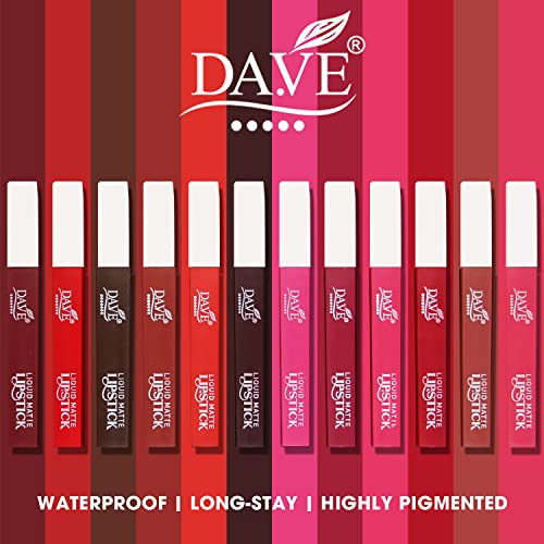 Image of DA.VE Liquid Matte Lipstick Non- Sticky & Non-Drying | Smudge Proof Long Lasting Waterproof Lipsticks - 5 ML (Set of 12)