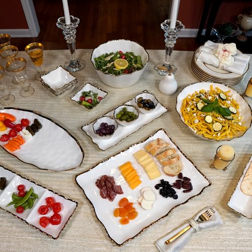 Regency Gold Porcelain Rectangular Platter with Scalloped Edges, Metallic Gold Rim, 16x11.75in, Elegant Serving Dish for Appetizers, Desserts & Buffet, Durable Dinnerware for Entertaining & Everyday