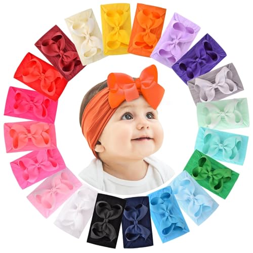 Image of doboi 20pcs Baby Headbands and Hair Bows Set - 4 Inches Nylon Headbands with Bows for Newborns, Infants, Toddlers and Girls