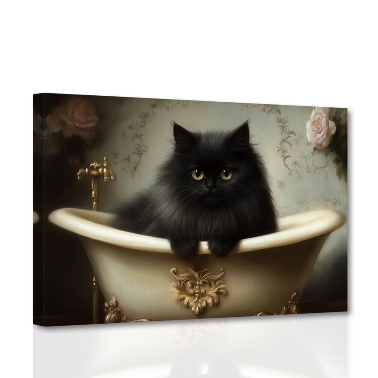 CXHOSTENT Funny Cat Bathroom Wall Art Black Cat Wall Decor Bathroom Animal Canvas Print Cute Animals Pictures Restroom Toilet Decor Frame (30.00 x 45.00 cms)
