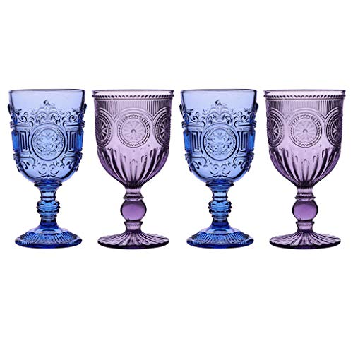 Coloured Wine Glasses, Set of 4, Blue & Purple Mandala - 300ml Wine Goblets Alfresco Dining Glassware