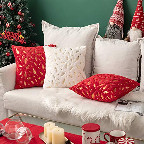 Miulee Pack Of 2 Decorative Throw Pillow Covers Plush Faux Fur With Gold Feathers Gilding Leaves Cushion Covers Cases Soft Fuzzy Cute Pillowcases For Couch Sofa Bed, 24X24 Inch, Ivory #TOP7