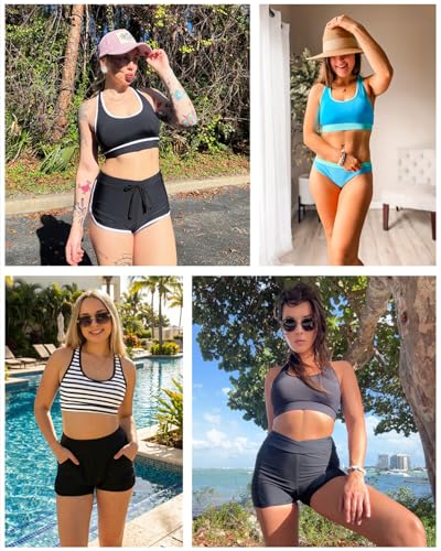 Image of Holipick Women's Sports Bra Bikini Tops Racerback Swim Top Scoop Neck Bathing Suits Top Modest Padded Crop Tops Swimsuit Only
