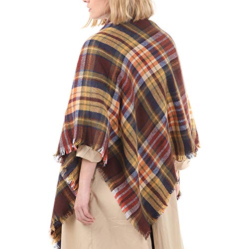 Zando Plaid Blanket Thick Winter Scarf Women Fall Scarfs Tartan Chunky Wrap Oversized Wrap Shawl Cape Coffee Fashion Scarf - Thumbnail 6