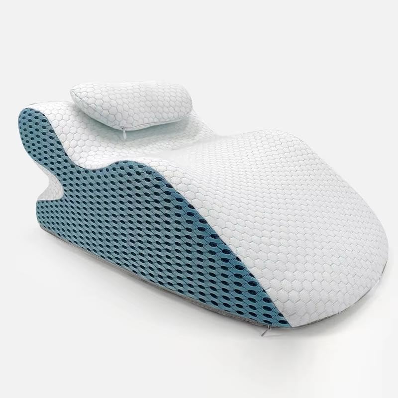 Gris Tencel Blue Cuña de cama Diseño curvo único para uso en múltiples posiciones Almohada de cuña de espuma viscoelástica para dormir Funciona