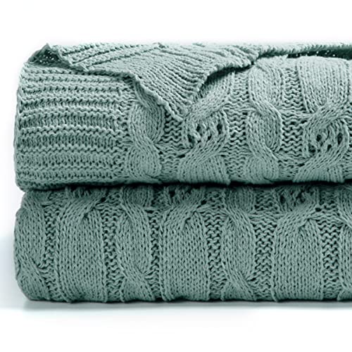 Carriediosa Cable Knit Throw Blanket Soft Textured Lightweight Farmhouse Decorative Throws Summer Knitted Woven Chenille Blankets For Couch Chair Bed Sofa, 50" X 60" Throw Size Sage Green #TOP1