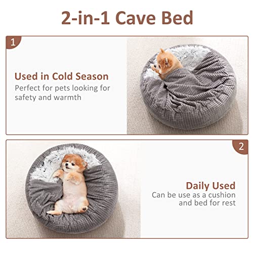 MIXJOY Dog Bed with Blanket, Round Calming Cozy Cave for Medium Dogs, Soft Plush Cuddler Puppy Bed and Burrow Cave, Anti-Slip Bottom, 26inch by MIXJOY - Image 2