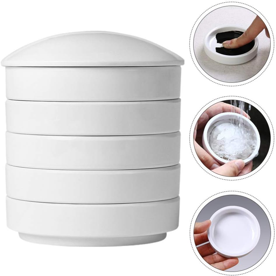 Five Layer Ceramic Palette 5 Layers Mixing Trays Set Round Porcelain Watercolor Palettes Sauce Dishes for Artists Students Holding Painting