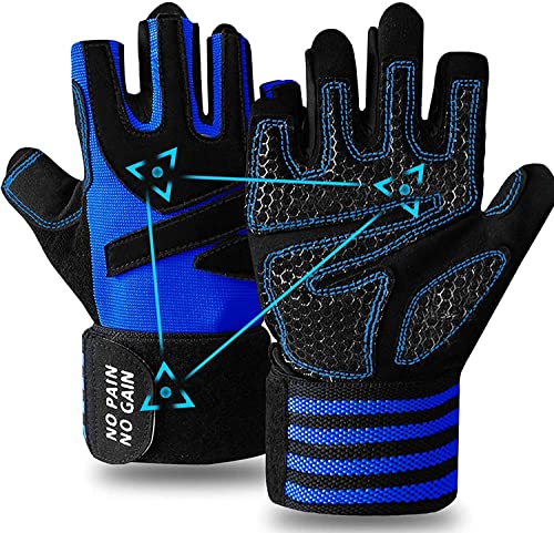 FINGER TEN Gant De Fitness Homme Femme Doigt Plein Entraînement Crossfit Gymnastique Paire De Valeurs, Gants PoignEe RembourrEe L'haltErophilie Gym Interieur Exterieur S M L XL (Demi Doigt-Navy, M)