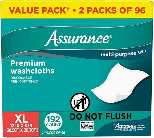 YR Assurance ComfortCare XL Adult Washcloths, Disposable & Pre-Moistened (192 Count) Pack of 1