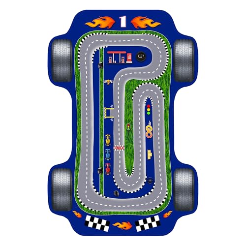 Blue Race Car Rug 2x3 Feet Kids Rug Race Track Rug,Rug for Boys and Girls Machine Washable Non-Slip Backing Kids Rugs,Toy Car Mat,Kids car Carpet