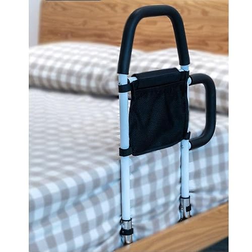 Heavy Duty Bed Rails for Elderly Adults Safety Assistance - Double Grab Bars & Fall Prevention Guard & Storage Pocket fits King, Queen, Full, Twin, Hold Up to 330lbs