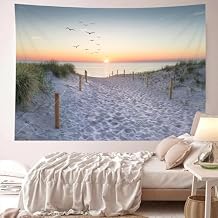 TUGCAY Ocean Beach Tapestry Sunset Seabird Seaside with Grass Wall Hanging Tapestries Nature Landscape Tapestry for Bedroom Living Room Dorm Decor, 80x60 Inches
