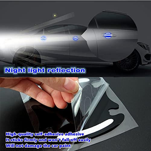Noi 8Pcs Fashion Universal 3D Carbon Fiber Texture Car Door Handle Reflective Sticker Door Bowl Paint Scratch Protector Protective Cover Protective Film Safety Warning Function（Blue） #TOP4