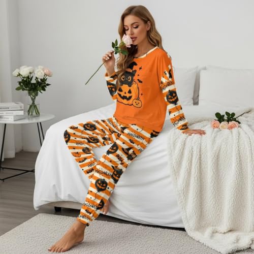 Image of Women's 2 Piece Printed Pajama Set Long Sleeve Sleepwear Set with Long Pants Casual Lounge Sets with Pocket