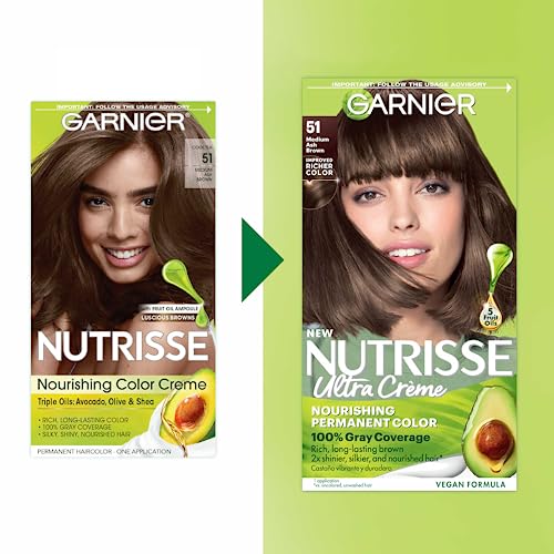 Garnier Hair Color Nutrisse Nourishing Creme, 51 Medium Ash Brown (Cool Tea) Permanent Hair Dye, 2 Count (Packaging May Vary) #TOP1