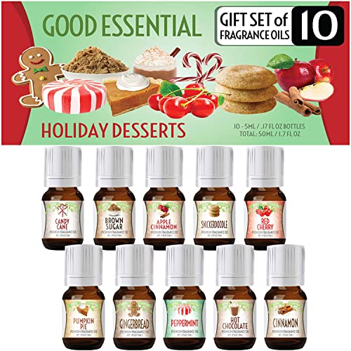 Holiday Desserts Good Essential Fragrance Oil Set (Pack Of 10) 5Ml Set - Peppermint, Apple Cinnamon, Hot Chocolate, Cherry, Pumpkin Pie, Candy Cane, Gingerbread, Snickerdoodle, Cinnamon, Brown Sugar #TOP3