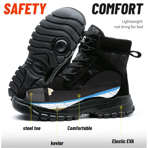 Image of Women's Steel Toe Boots Waterproof Lightweight Construction Safety Shoes