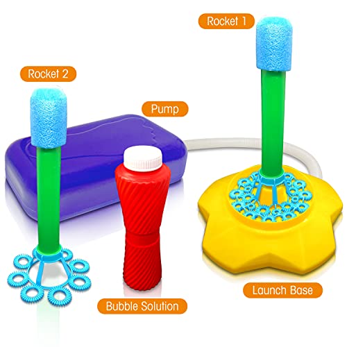 Artcreativity Bubble Rocket Launcher Toy Set, Includes 2 Bubble Rockets, Bubble Solution, Pump, And Base, Flying Bubble Blaster Rockets For Hours Of Outdoor Fun, Bubble Maker Gift For Kids #TOP3
