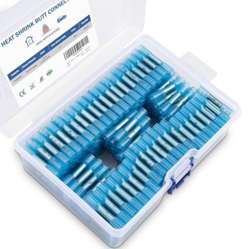 Onsski 300 PCS Heat Shrink Butt Connectors Kit - Waterproof Wire Connectors Insulated Electrical Terminals Connectors (Blue A.W.G 16-14)
