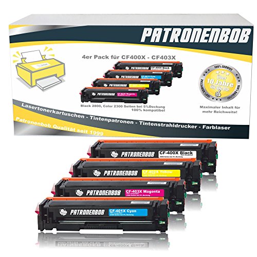 4er Pack Patronenbob® XL Toner kompatibel zu HP LaserJet pro MFP M277dw CF400-X / 201X - LaserJet Pro M252 M274, CF400X, CF401X, CF402X, CF403X Cover
