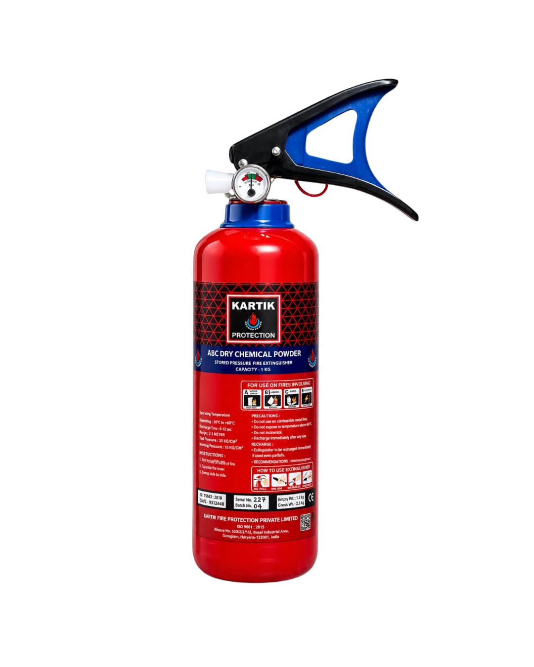 Kartik Fire ABC Stored Pressure Fire Extinguisher (1 kg) Suitable for All Classes of Fire A,B,C and ESF-image-42
