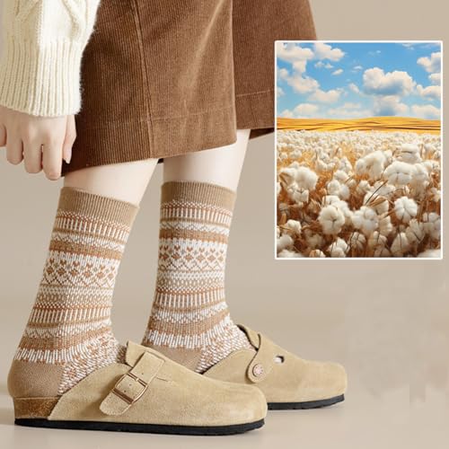 CHUNFO Womens Cottagecore Crew Socks Striped Argyle Retro Socks Cottagecore Cotton Boot Sock Size5-9.52
