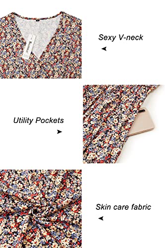 Image of Newshows Women's Pockets Wrap V Neck Floral Summer Vacation Casual Sundress | Wrinkle Free, Stretchy, Summer Beach Floral Sundress 2026, Casual Dress for Vacation, Guaduation, Side Pockets, A-line