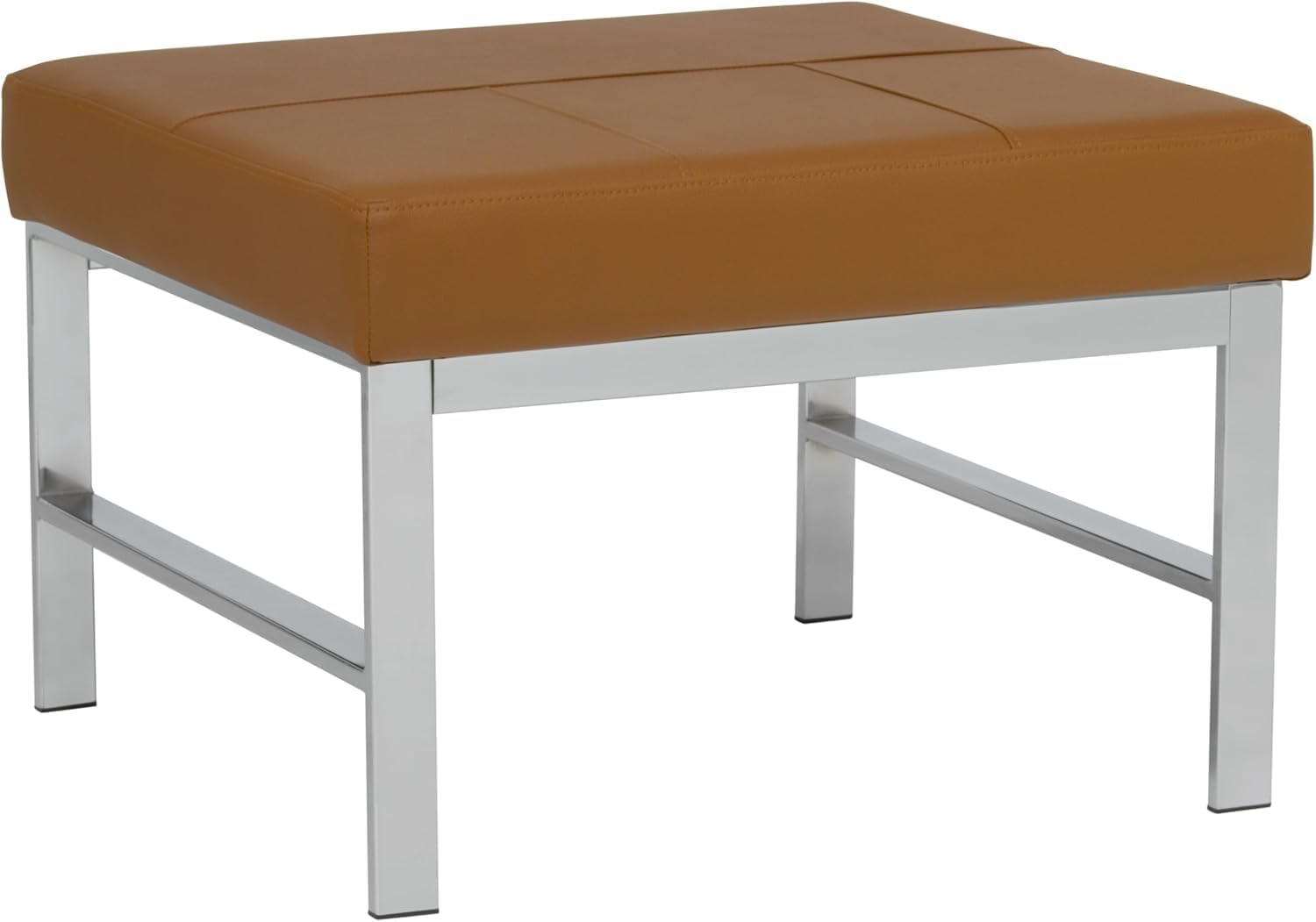 OGFC 41472 Large Vanity Stool with Stainless Steel Legs & Brown Faux Leather, Cushion Vanity Chair, Dressing Makup Stool Bench, Vanity Seat for Bedroom, Living Room, Home and Office