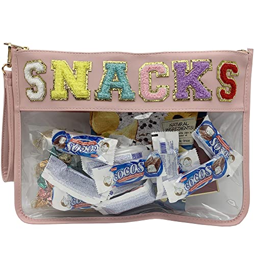 Image of Chenille Letter Clear Bag Purse Multi-purpose Transparent Waterproof Snacks Makeup Tote Bag with Wrist Strap
