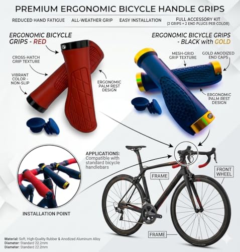 Image of Wavva Bike Handlebar Grips, Bicycle Handle Bar, for BMX, Mountain, MTB, Beach Cruiser, Scooter, Folding Bike, Soft Non Slip Rubber Hand Grip Comfortable.