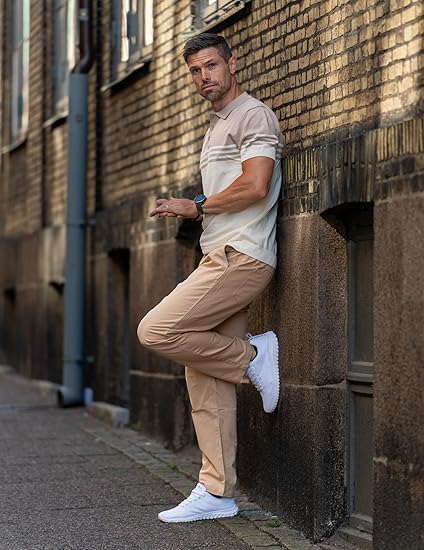 COOFANDY Men's Casual Cotton Pants Regular Fit Elastic Waist Drawstring Twill Pants Straight Leg Chino Pants - Image 3