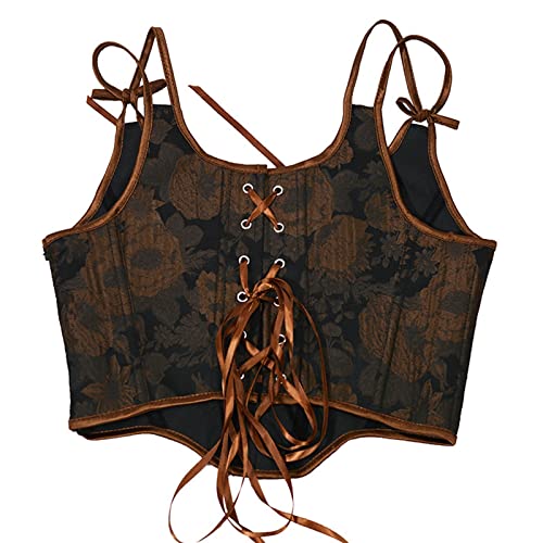 Women Court Vintage Floral Print Vest Sexy Corset Y2K Lace-Up Fishbone Push Up Strap Bustier Lace Corset Top Tank Top #TOP4