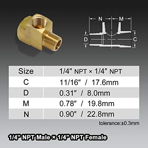 Boeray 2Pcs 1/4" Npt Female Pipe To 1/4" Npt Male Pipe To 1/4" Npt Female Metals Brass Barstock Street Tee Pipe Hose Fitting #TOP1