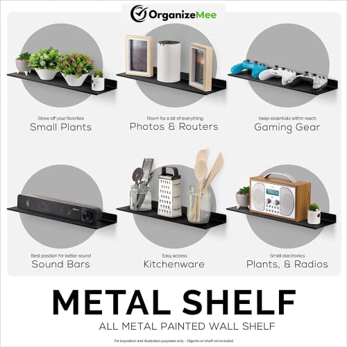 Image of OrganizeMee Metal Large wall mounted shelves,Bluetooth speaker,Wi-Fi camera stand corner floating shelf for living room & bedroom,home decor items plant pot mounting racks[31.5cm X12.5Cm] Qty 1(Black)