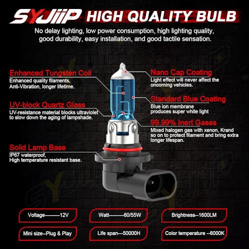 Image of Upgraded Halogen Headlight Bulbs Compatible for GMC Sierra 1500 2500 3500 1999 2000 2001 2002 2003 2004 2005 2006, 9005 9006 High Low Beam, 6000K White, 300% Brightness, Plug n Play, 4-Pack