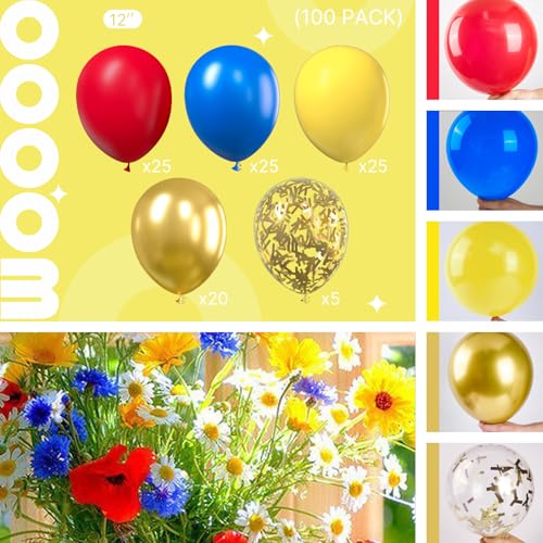 Image of PartyWoo Red Yellow Blue Balloons 100 pcs 12 Inch Pack of Red Yellow and Blue Latex Balloons for Baby Shower Graduaion Gender Reveal Retirement Birthday Engagement Bachelorette Party Decorations