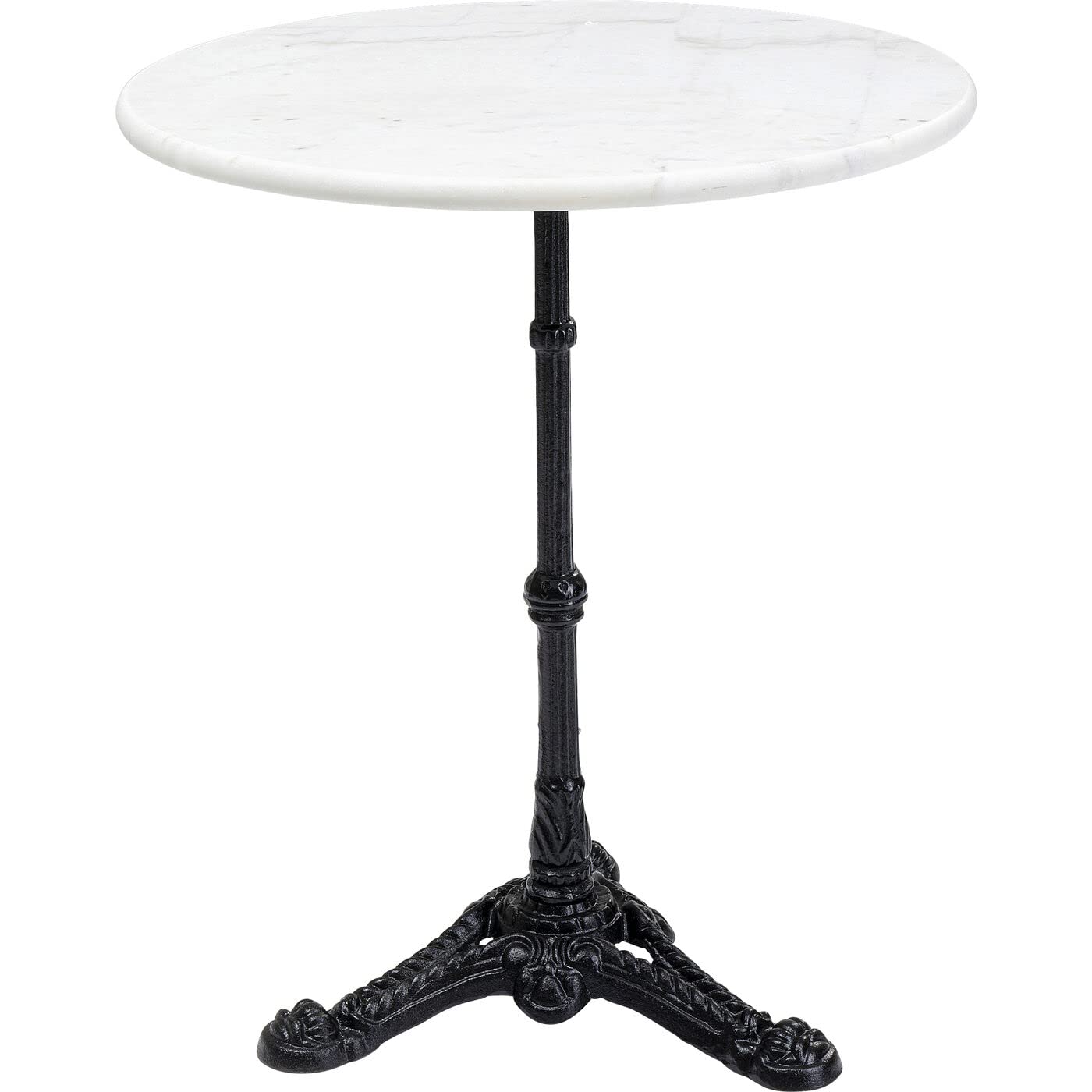 Kare Design Bistrotisch Kaffeehaus, Weiß, 60cm Durchmesser, Runder Indoor und Outdoor Tisch, Kleiner Esstisch für Balkon, Garten, Terrasse, Gartentisch im Vintage-Stil, Marmor, Schwarzer Stahlfuß