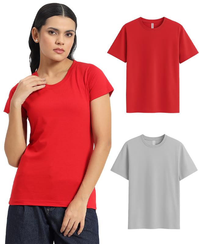 Image of Sleepynuts Women's Plain Round Neck Regular Fit Half Sleeve Cotton T Shirt