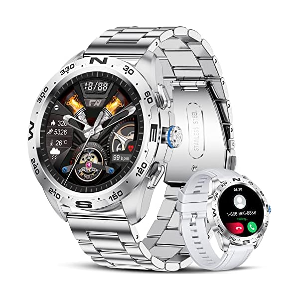 SUNKTA Smart Watches for Men, Smartwatch for Android and iOS Phones with Bluetooth Calls 1.32" Full Touch Screen Activity Tracker Heart Rate Sleep Monitor IP67 Waterproof Pedometer, Silver