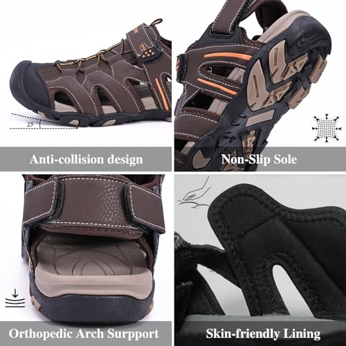 Image of Queday Mens Closed Toe Outdoor Hiking Sandals | Plantar Fasciitis, Thick EVA Cushion Midsole, 3 Adjustable Straps, Non-slip rubber outsole for daily walking recovery